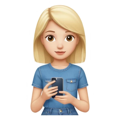 A blonde pretty girl wearing a denim skirt holding an iPhone 16 sticker