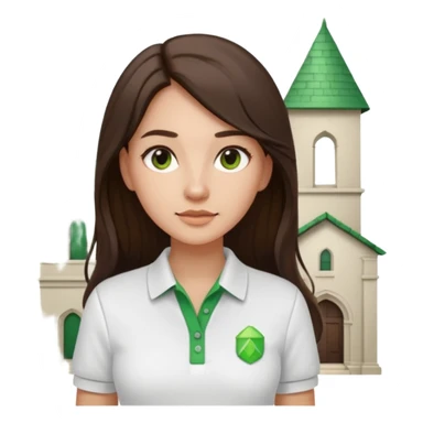 architect woman light skinned dark brown hair in WHITE POLO, long hair but then wearing proper architeture attire green touch of colors sticker