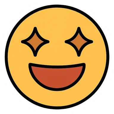 very good happy face emoji, smiling, sparkling eyes sticker
