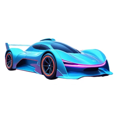 A futuristic racing car with glowing neon lights, sleek aerodynamic design, and a cyberpunk cityscape in the background. The car is speeding through a neon-lit street with high-tech buildings and holograms." sticker