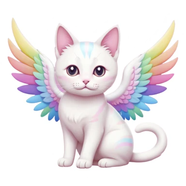 white albino cat-pastel coloured rainbow wings- mystic cat sticker
