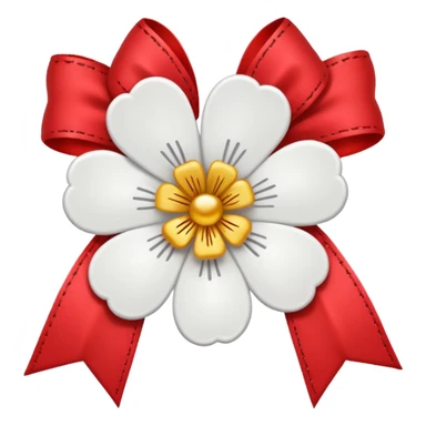 white sakura with a bow and stitched border sticker