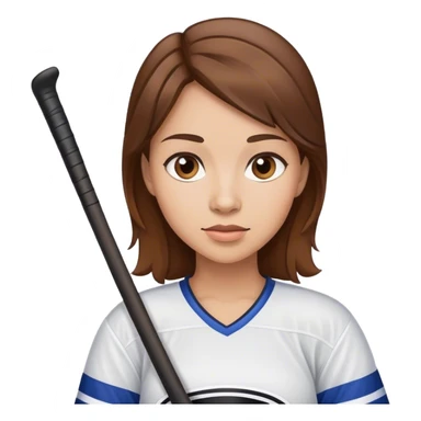 Chica con pelo marrón con un palo de hockey sticker