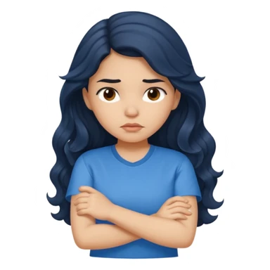Hispanic girl with long dark wavy hair crossing her arms and slightly pouting sticker