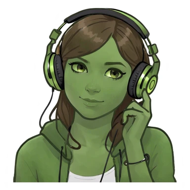 Girl with brown hair green eyes with headphones jamming to music  sticker