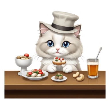 A ragdoll cat eating mushrooms in a bar sticker