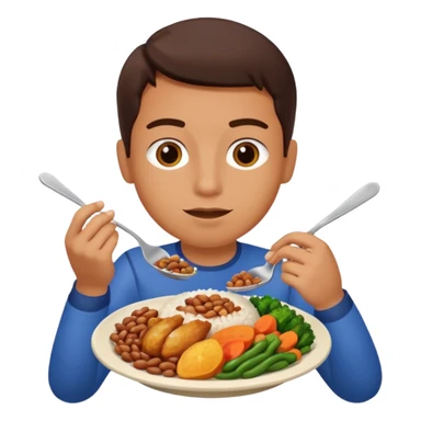 Create a person having lunch. Not a sandwich. Rice, beans, vegetables and chicken. sticker
