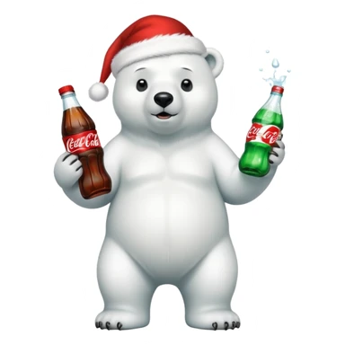 full body polar bear with christmas hat on with a bottle of coca cola  sticker