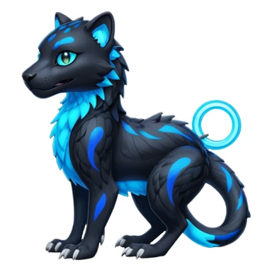 Realistic Obsidian-pitch-black fur body with neon-glowing-blue ring-markings Grem2-Gremz-Panther-Sergal-fusion, full body  sticker