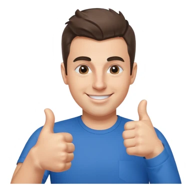 Brian Chesky as an apple-style emoji, smiling, giving a thumbs up, wearing blue shirt sticker