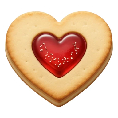 Realistic shortbread cookie in the shape of a heart with red jelly middle filling and sprinkled powder sugar on top. sticker