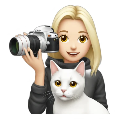Girl photographing her white cat sticker