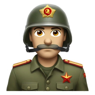 ussr soldier serious with military helmet sticker