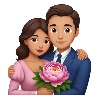 couple hug with warm Latina girl and russian man elegant peonies  sticker