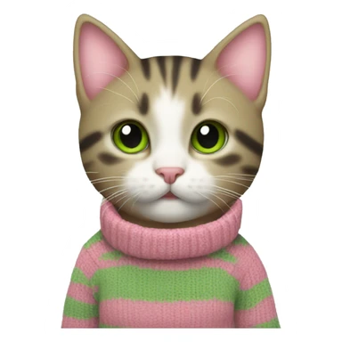 kitten wearing sweater stripe pink green sticker
