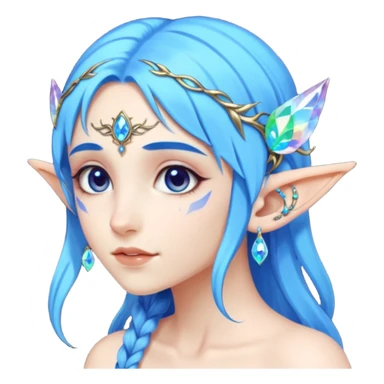 portrait of blue haired Elvish fae shiny sparkly iridescent translucent diaphanous ear climber ear cuff sticker