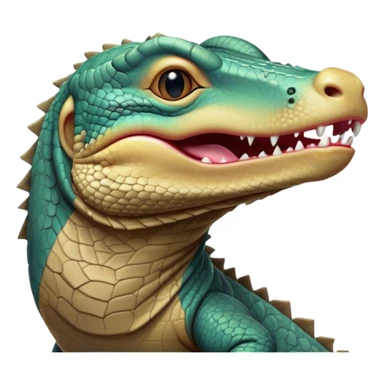 Cinematic Cute Yawning Komodo Dragon Lizard Portrait Emoji, Head slightly angled in a dramatic, wide-open yawn, showcasing rugged, textured scales and sleepy, half-closed eyes, Simplified yet irresistibly adorable features, highly detailed, glowing with a soft, cozy glow, high shine, relaxed yet expressive, stylized with a hint of whimsical wildness, soft glowing outline, capturing the essence of a drowsy yet endearing reptile that appears ready to stretch out for a nap! sticker