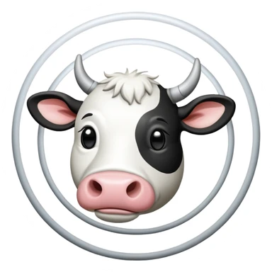 Cartoon cow face on one side of planet Saturn, with the planetary rings around the middle and tiny cow legs sticking out from the bottom sticker