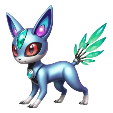Shiny Colorful Futuristic Cyber-Vernid-Trico-Meloetta-Latias-Koraidon-Peppercat-Protogen-Pokémon-Digimon-Fakémon-fusion-hybrid-creature sticker