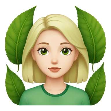 woman in green shirt with leaf sticker