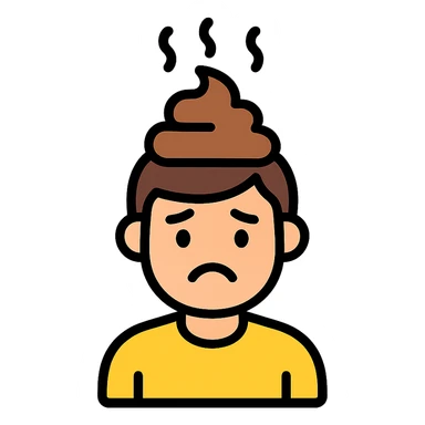 cartoon icon of a man with poop on his head sticker