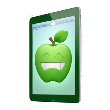 ipad with green case and white apple logo facing screen down sticker