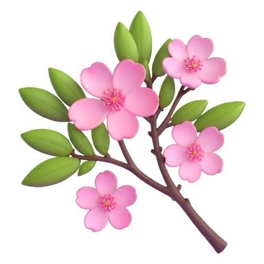 Beautiful single pink cherry blossom (sakura) flower on brown branch with realistic texture and depth, five delicate petals with subtle pink gradient sticker