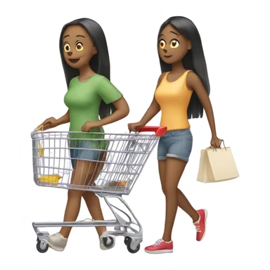 Two girls in a long line with shopping cart sticker