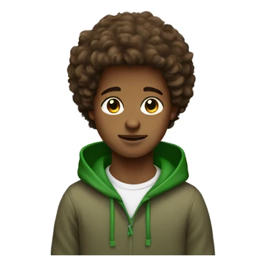 brown straight fluffy hair boy with brown eyes and green hoodie sticker