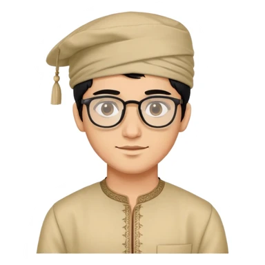 young man with wheatish skin tone, black hair, wearing kurta with rectangle glasses and traditional cap sticker