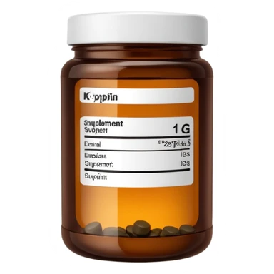 brown glass jar of supplements with white label, black thin title K2  sticker