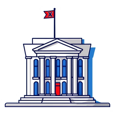 bank building with a red prohibition X, forbidden bank sticker