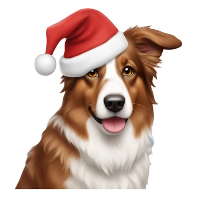 Red and white Australian Shepard with Santa hat sticker