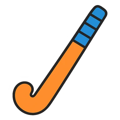 an orange field hockey stick with royal blue tape, modern icon style sticker