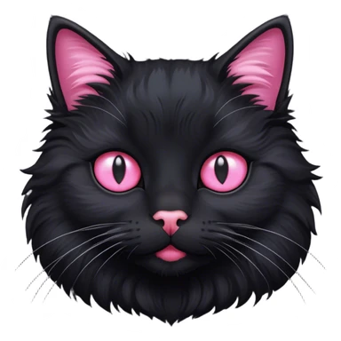 fluffy black cat pink nose white patch sticker