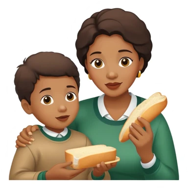 South African lady with son eating white break sticker