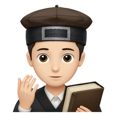 a boy with kippa and not a hat putting on tefillin sticker