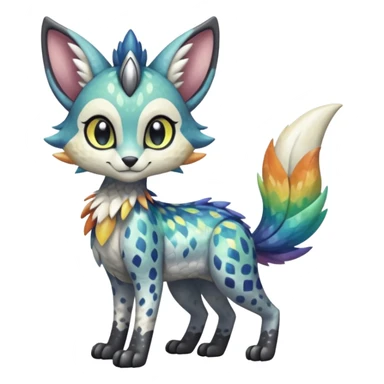 Colorful Shiny Scaly Furry Cute Realistic Meloetta-Trico-Silvally-Nargacuga-Sergal-Serval-Fakémon-creature-hybrid sticker