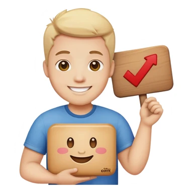 Smiling person holding a sign that says chunky sticker