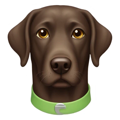 Chocolate lab with a grey beard and light green collar sticker