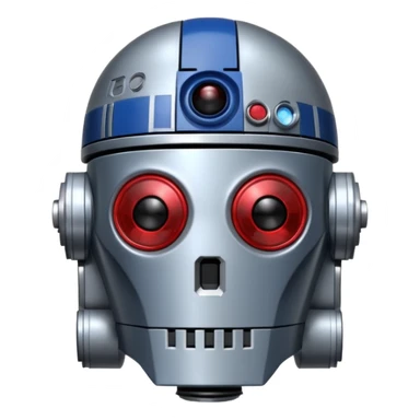 Crée-moi un robot sympathique, pour un chatbot moderne, je veux uniquement la tête sans le corps qui ressemble à R2D2 sticker