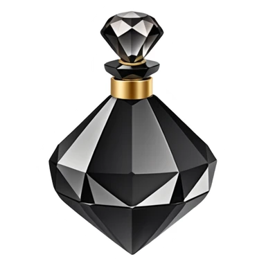 Realistic detailed black luxury perfume bottle made from black diamond with the name Riko on the front sticker