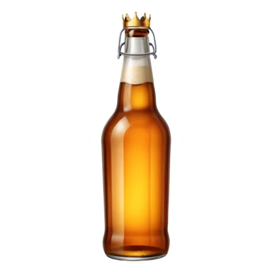 glass bottle of beer with warm amber hue visible through transparent glass, long neck, capped with metal crown, subtle condensation suggesting coldness, classic clean shape, no label or branding, soft lighting, subtle shadows, emoji scale sticker