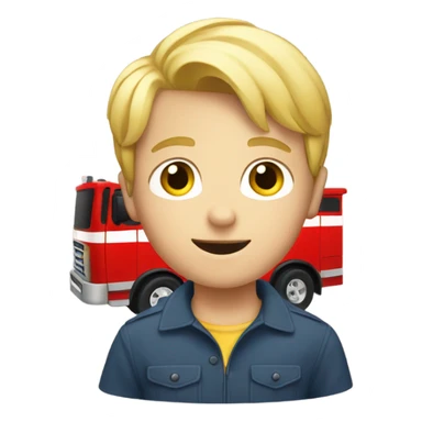 Blonde boy holding a firetruck sticker