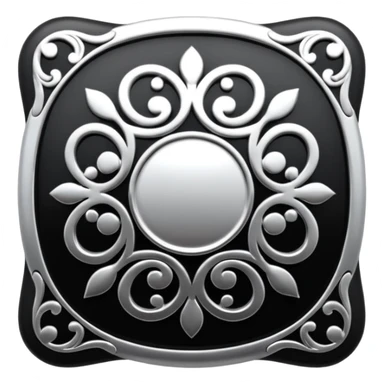 Black and silver filigree square button, 3D, extremely detailed design sticker