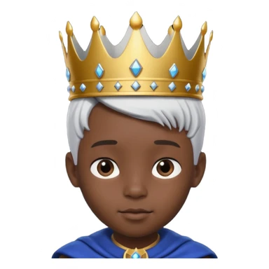Royal black Kid boy with crown head 3d style only face half rotate head white hair sticker
