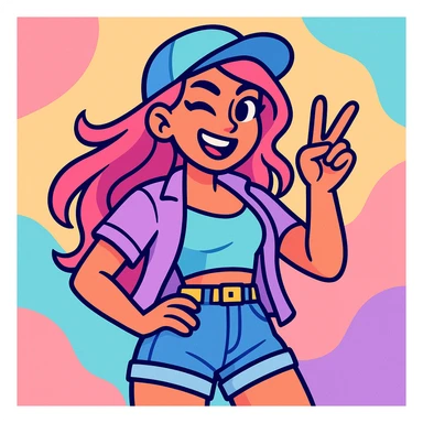 hot girl, casual chic outfit, playful expression, trendy, pastel tones sticker