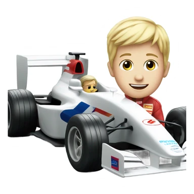 blonde boy with formula one car outdoors sticker