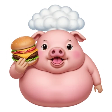 fat obese pig eating burger with fart cloud surrounding around it sticker