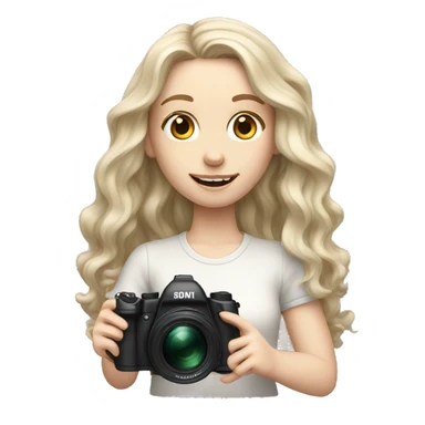 pale girl with long wavy hair holding camera sticker